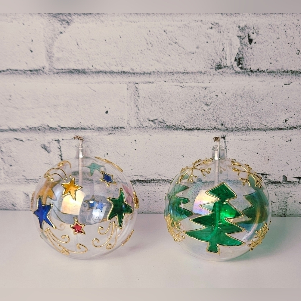 Vintage Traditions Christmas Oil Lamps Set of 2 Hand Painted Glass